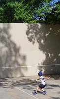 Racket in hand